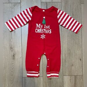 My First Christmas Red & White‎ Striped Baby Romper Jumpsuit Infant Baby 12-18 M